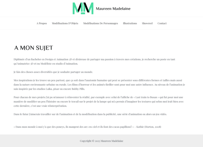 Page A Propos Portfolio Maureen Madelaine